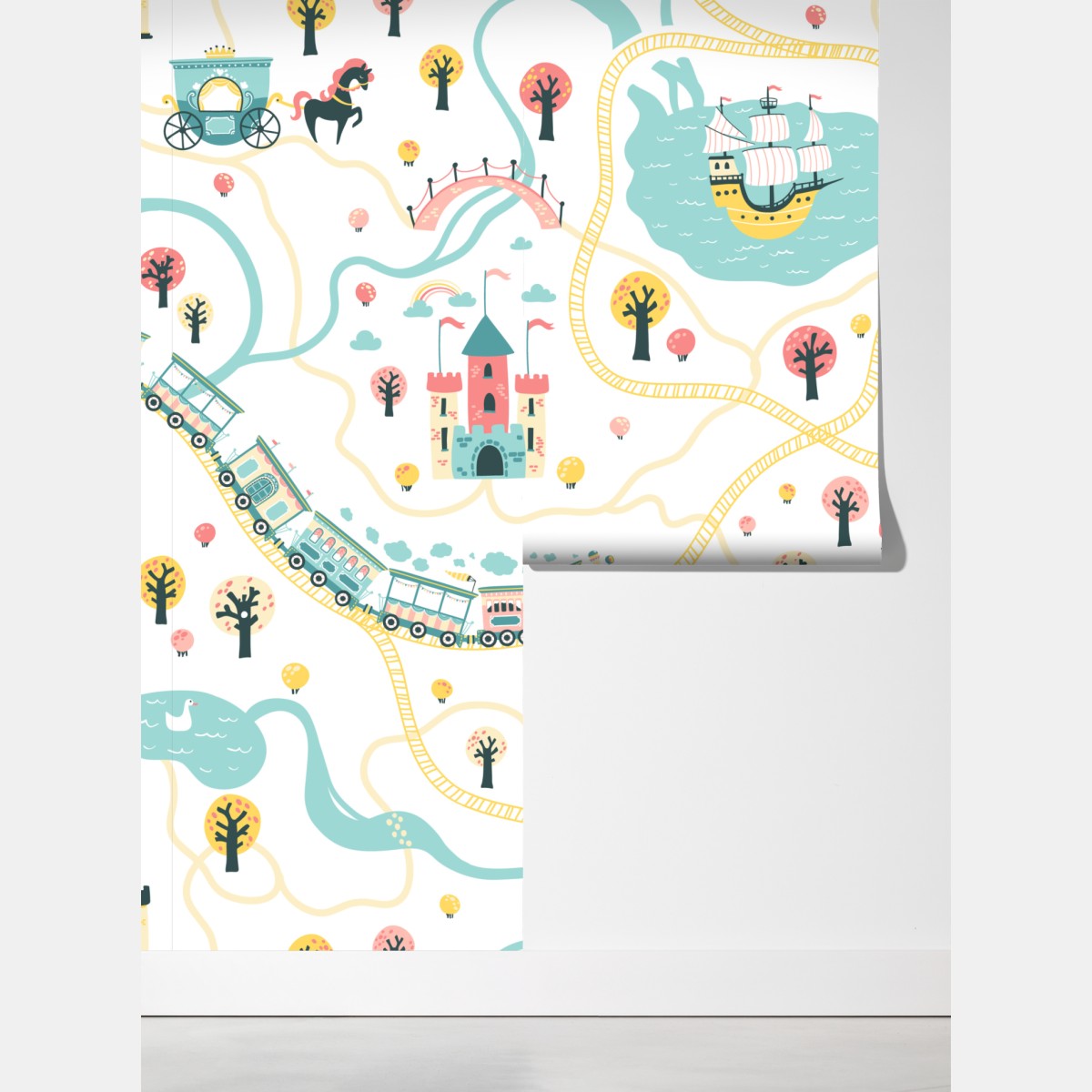 Fototapeta pastelowa mapa przygód dla dzieci – Wallissimo® Fototapeta pastelowa mapa przygód dla dzieci – Wallissimo®