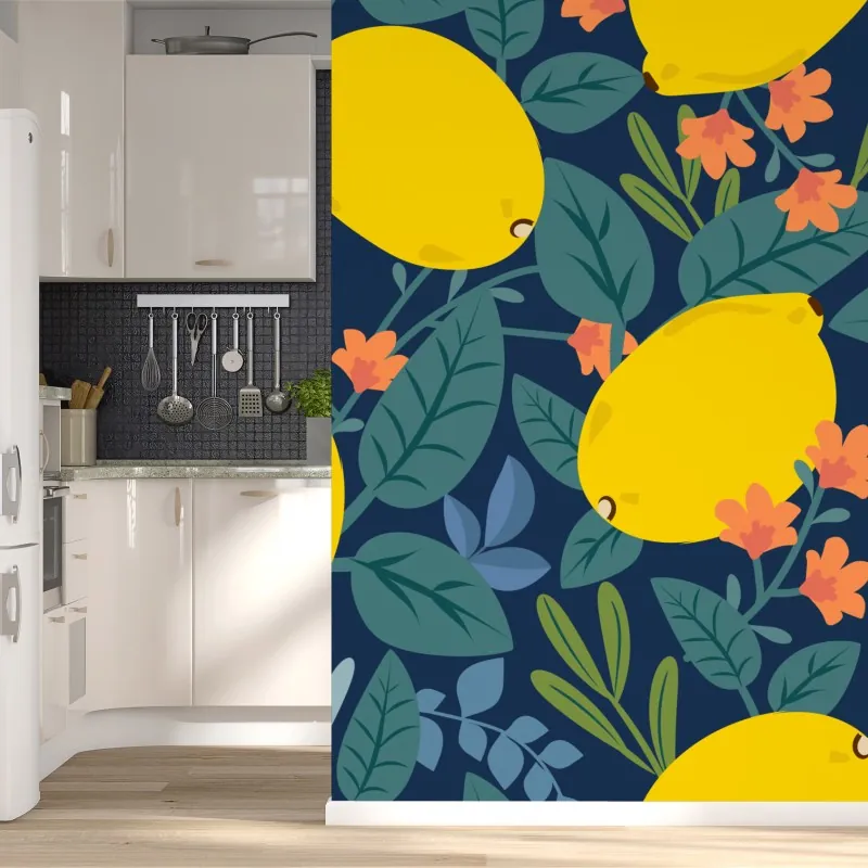 Fototapeta jaskrawy botaniczny wzór z cytrynami