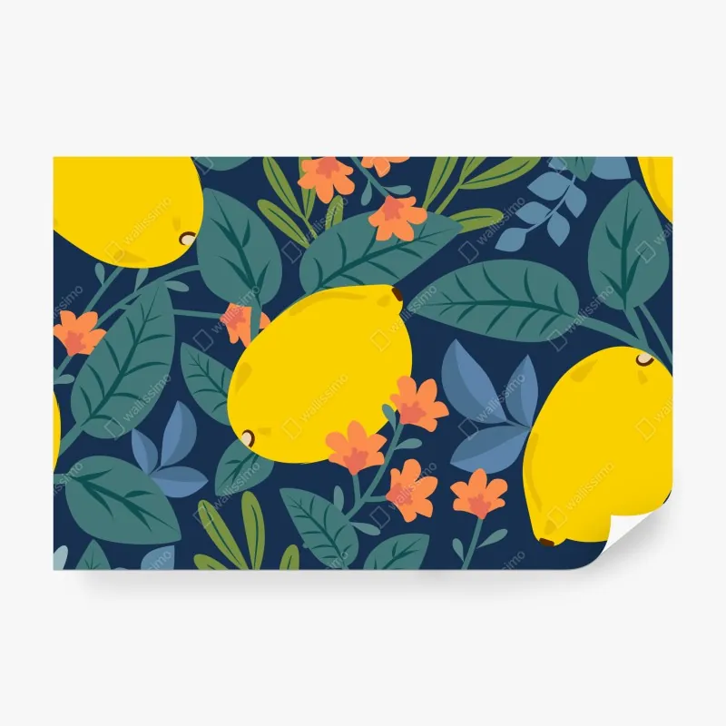 Fototapeta jaskrawy botaniczny wzór z cytrynami