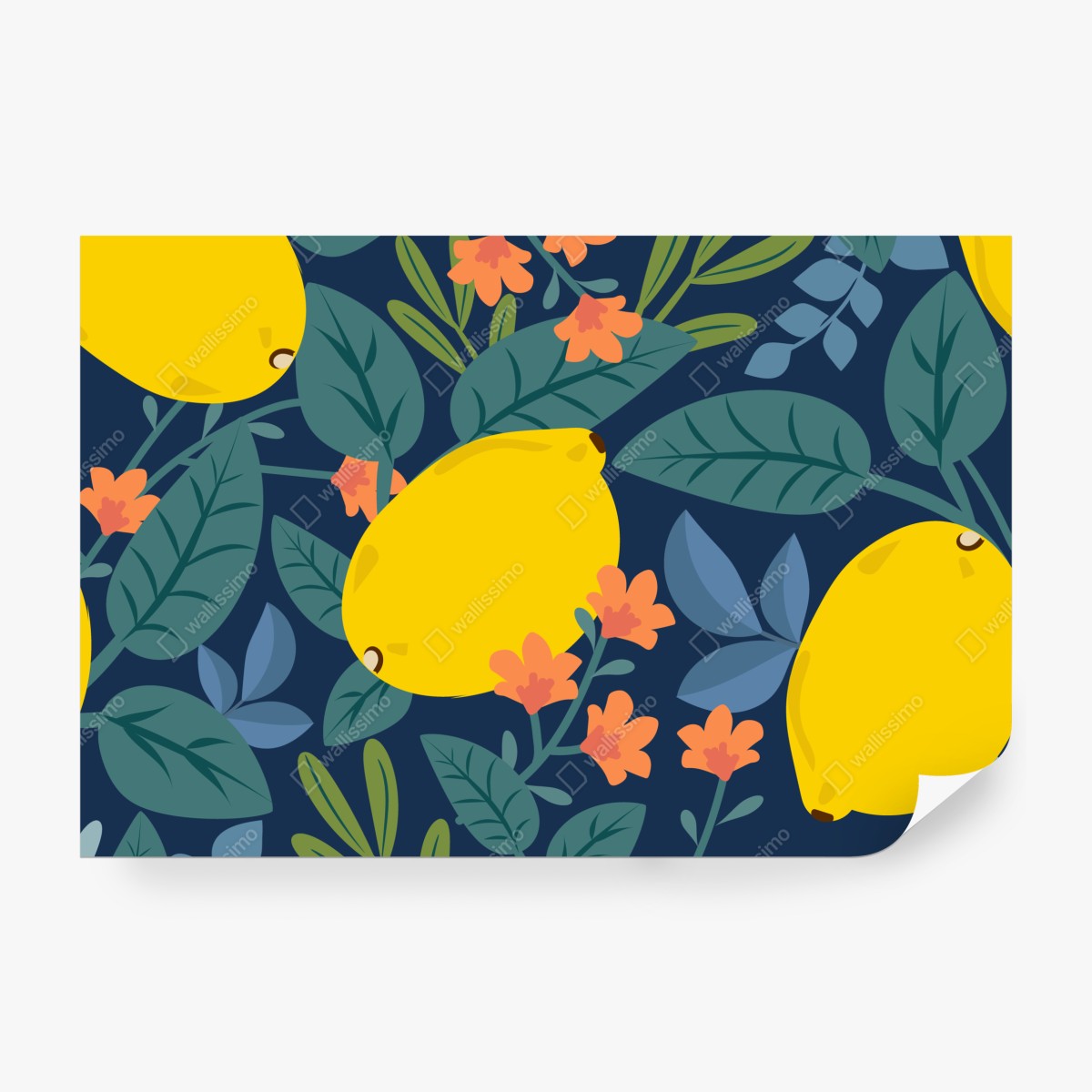 Fototapeta jaskrawy botaniczny wzór z cytrynami – Wallissimo® Fototapeta jaskrawy botaniczny wzór z cytrynami – Wallissimo®