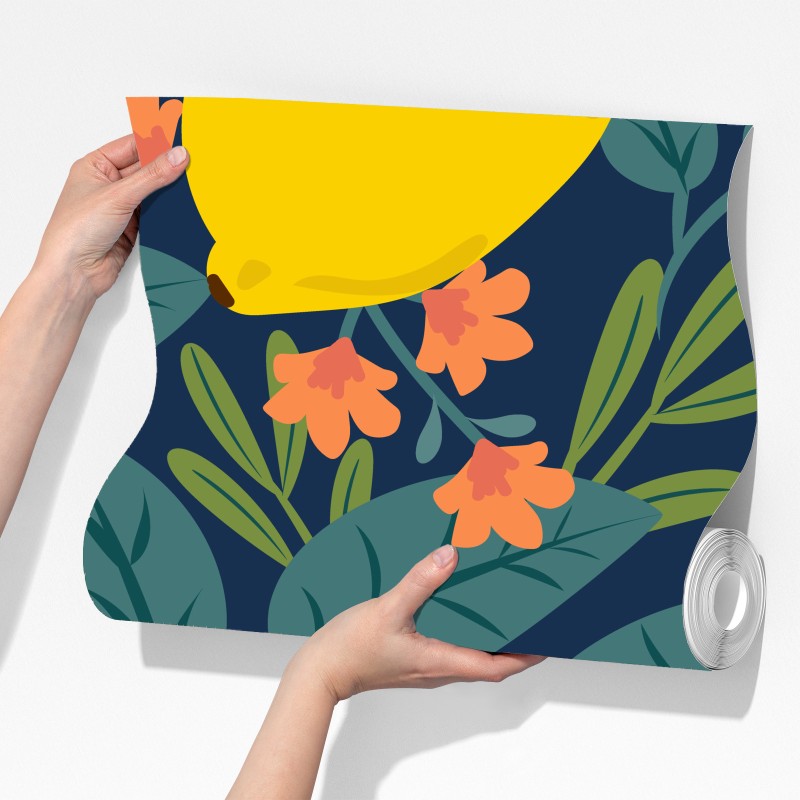 Fototapeta jaskrawy botaniczny wzór z cytrynami – Wallissimo® Fototapeta jaskrawy botaniczny wzór z cytrynami – Wallissimo®