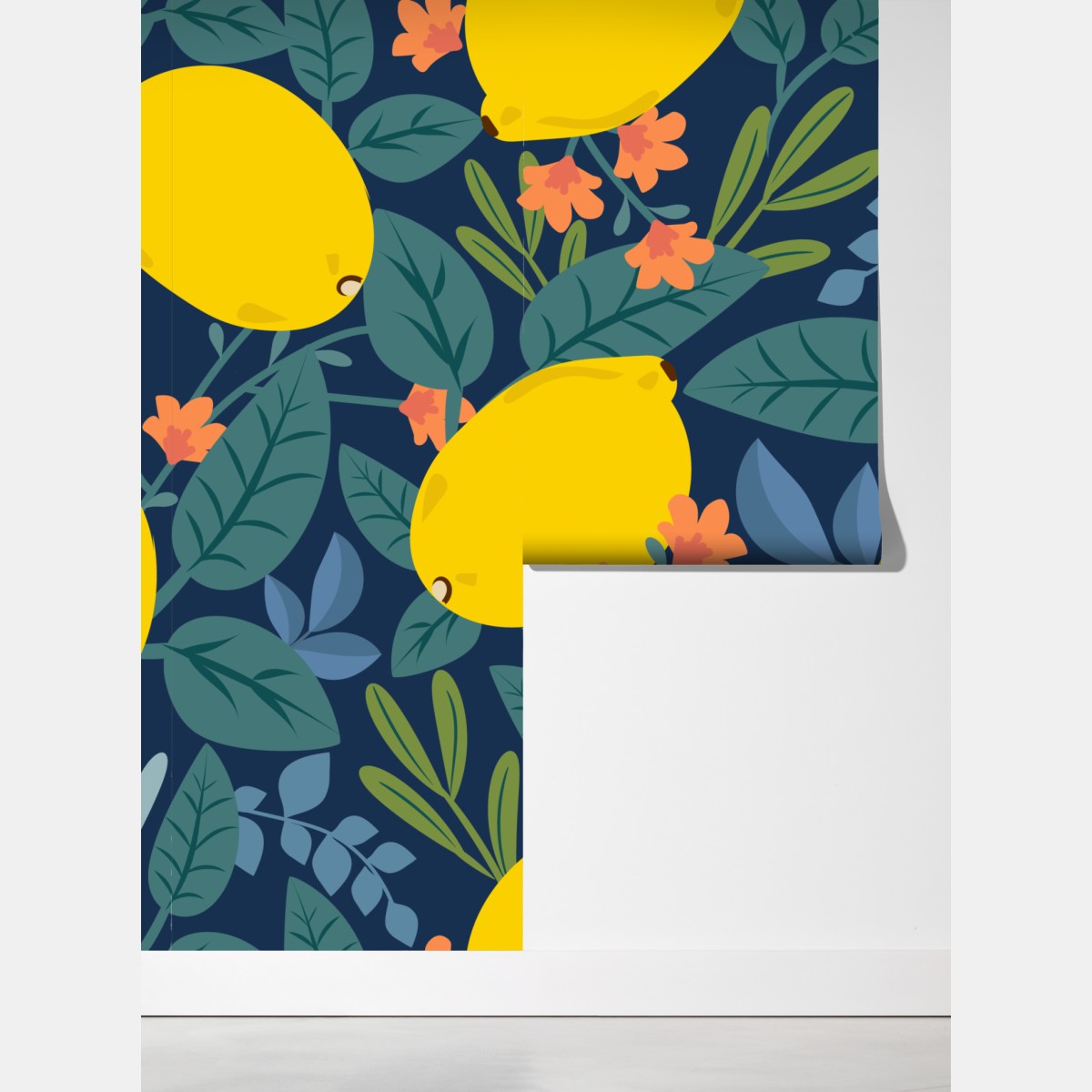 Fototapeta jaskrawy botaniczny wzór z cytrynami – Wallissimo® Fototapeta jaskrawy botaniczny wzór z cytrynami – Wallissimo®