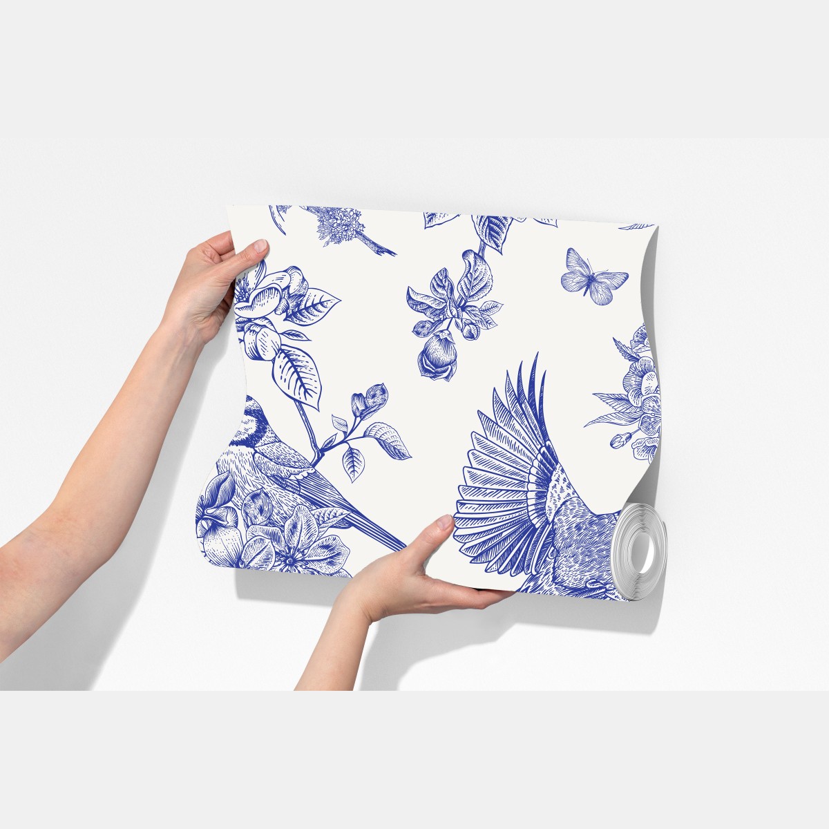 Fototapeta niebieski wzór ptaków i kwiatów w stylu vintage – Wallissimo® Fototapeta niebieski wzór ptaków i kwiatów w stylu vintage – Wallissimo®