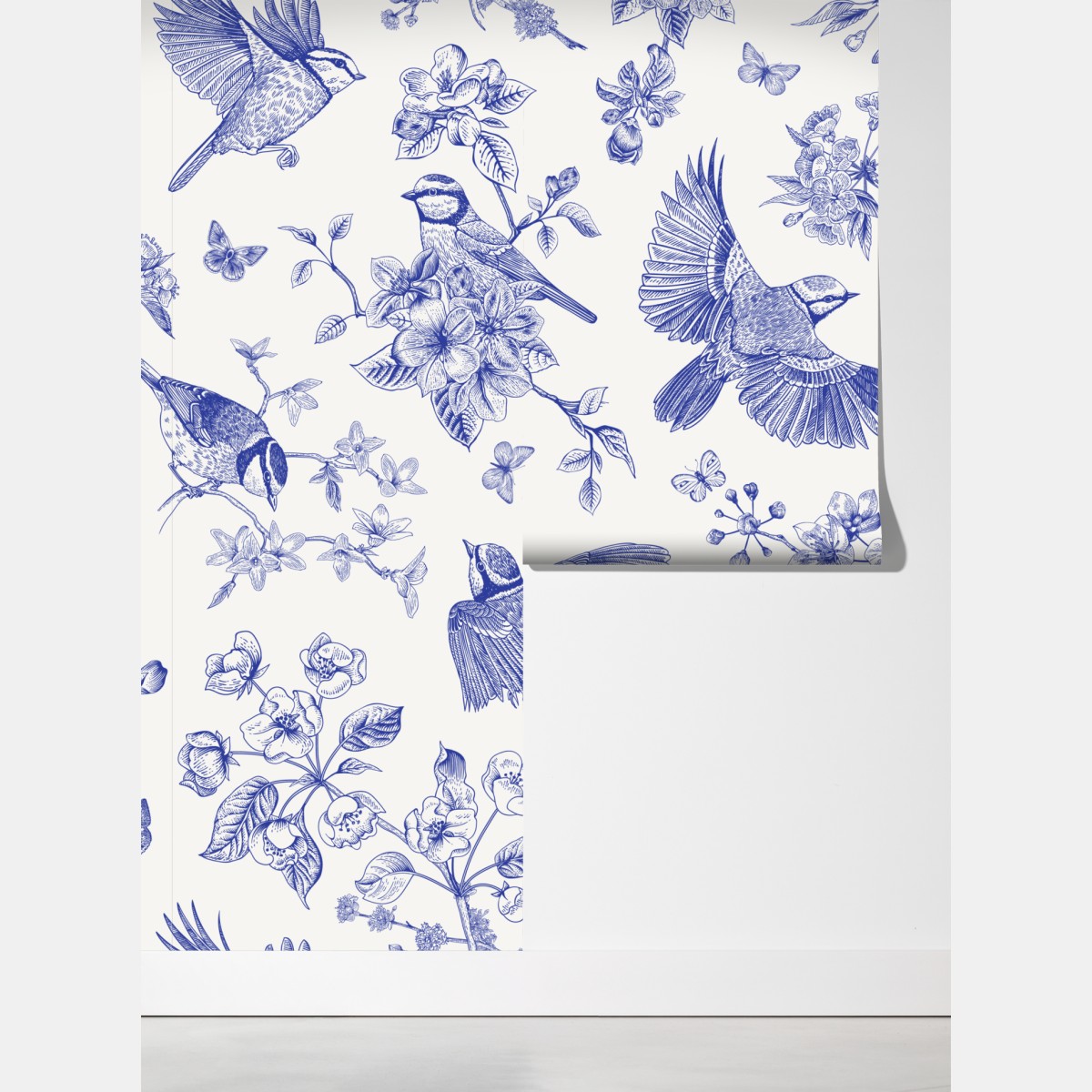 Fototapeta niebieski wzór ptaków i kwiatów w stylu vintage – Wallissimo® Fototapeta niebieski wzór ptaków i kwiatów w stylu vintage – Wallissimo®