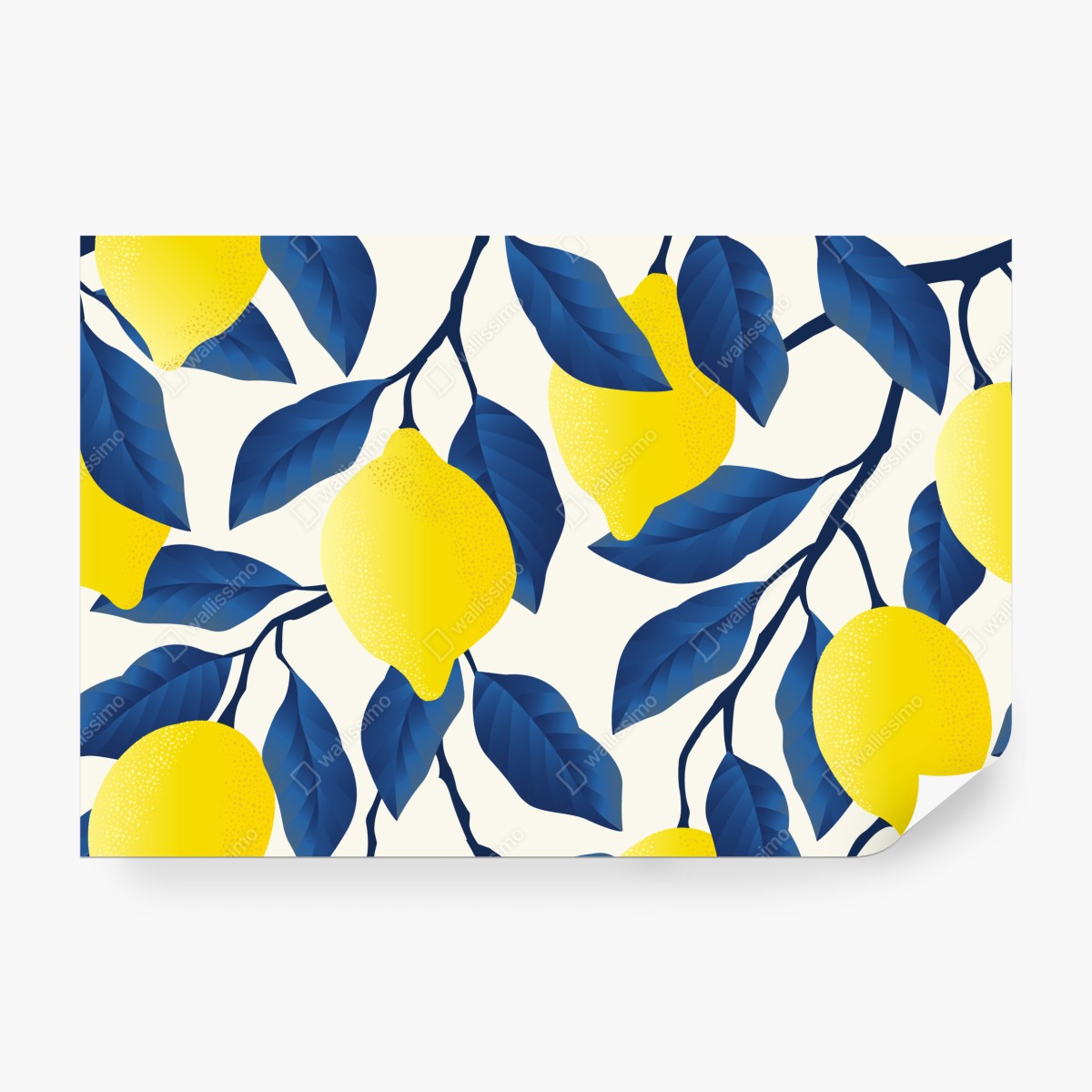 Fototapeta żywy wzór cytryn z niebieskimi liśćmi – Wallissimo® Fototapeta żywy wzór cytryn z niebieskimi liśćmi – Wallissimo®