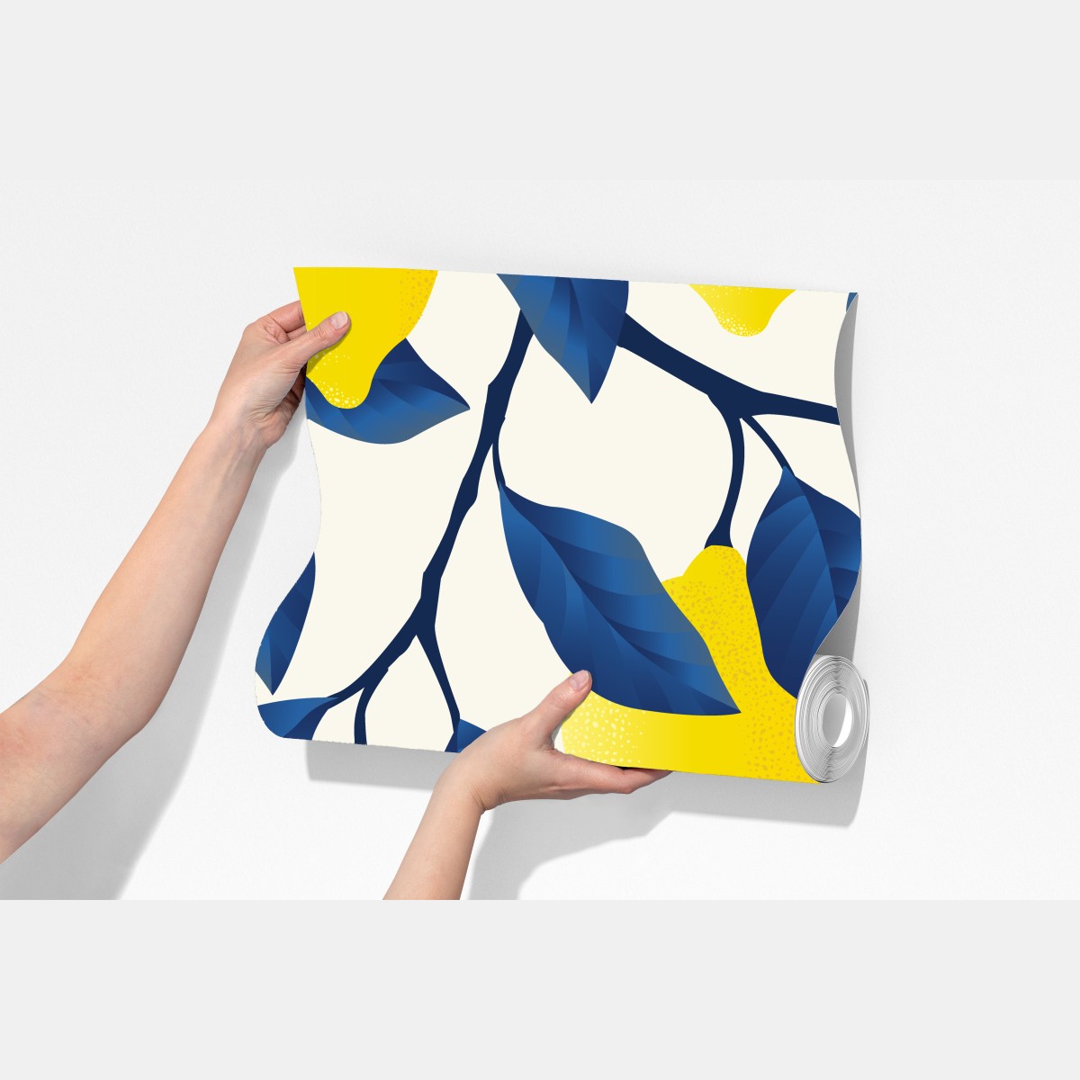 Fototapeta żywy wzór cytryn z niebieskimi liśćmi – Wallissimo® Fototapeta żywy wzór cytryn z niebieskimi liśćmi – Wallissimo®