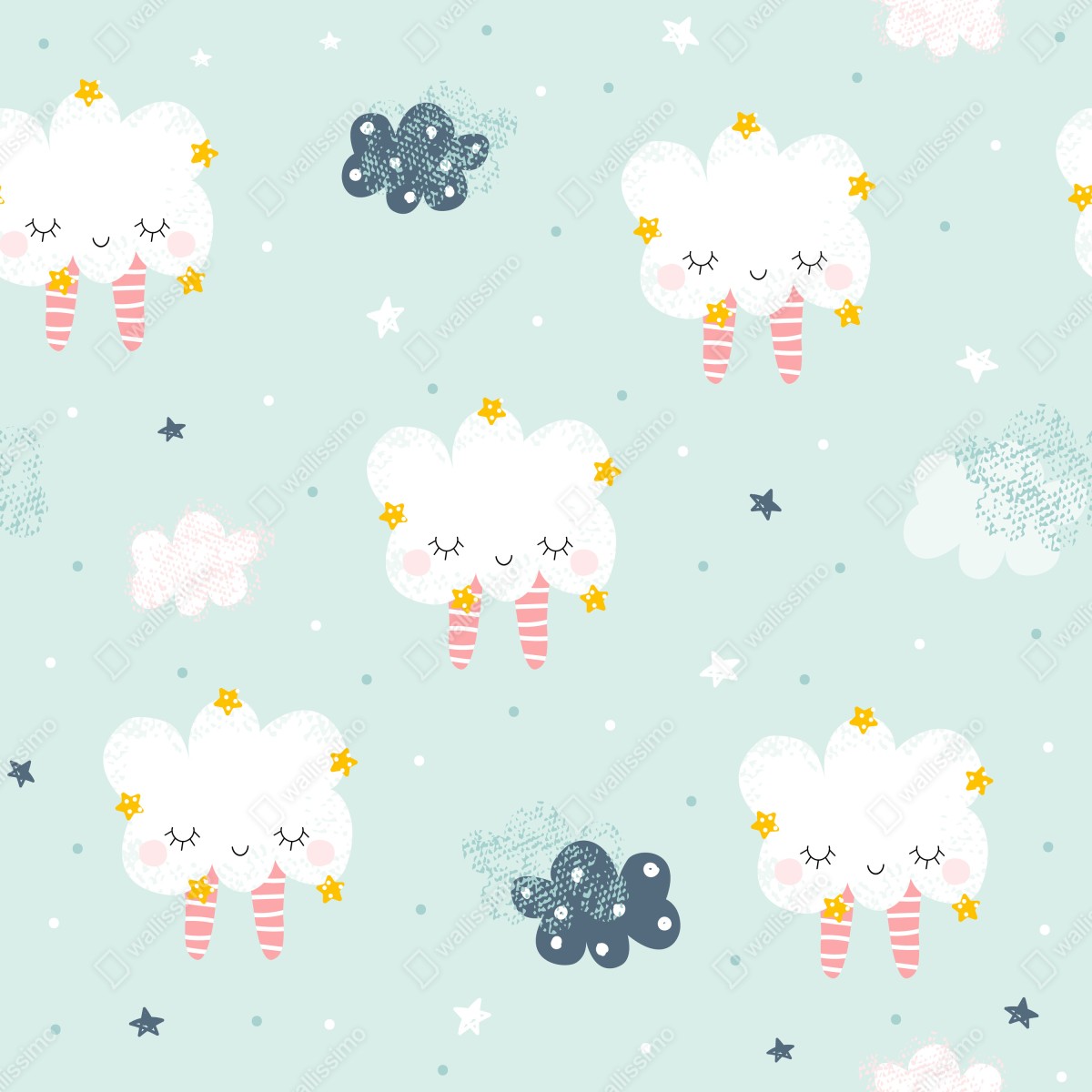 Fototapeta wzór śpiących chmur dla pokoju dziecięcego – Wallissimo® Fototapeta wzór śpiących chmur dla pokoju dziecięcego – Wallissimo®