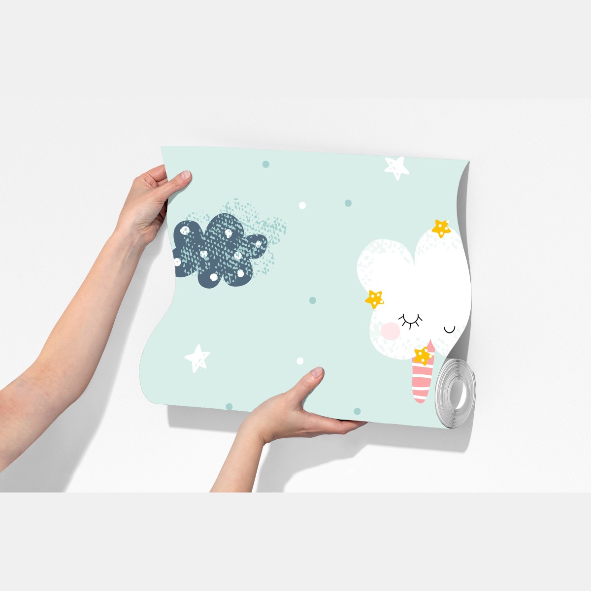 Fototapeta wzór śpiących chmur dla pokoju dziecięcego – Wallissimo® Fototapeta wzór śpiących chmur dla pokoju dziecięcego – Wallissimo®