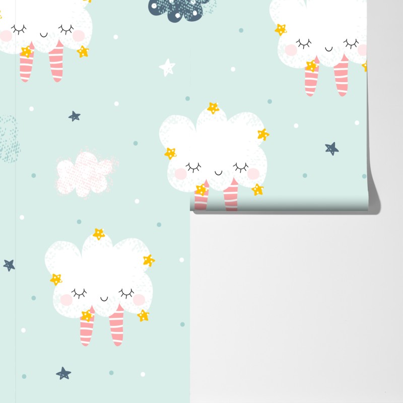 Fototapeta wzór śpiących chmur dla pokoju dziecięcego – Wallissimo® Fototapeta wzór śpiących chmur dla pokoju dziecięcego – Wallissimo®