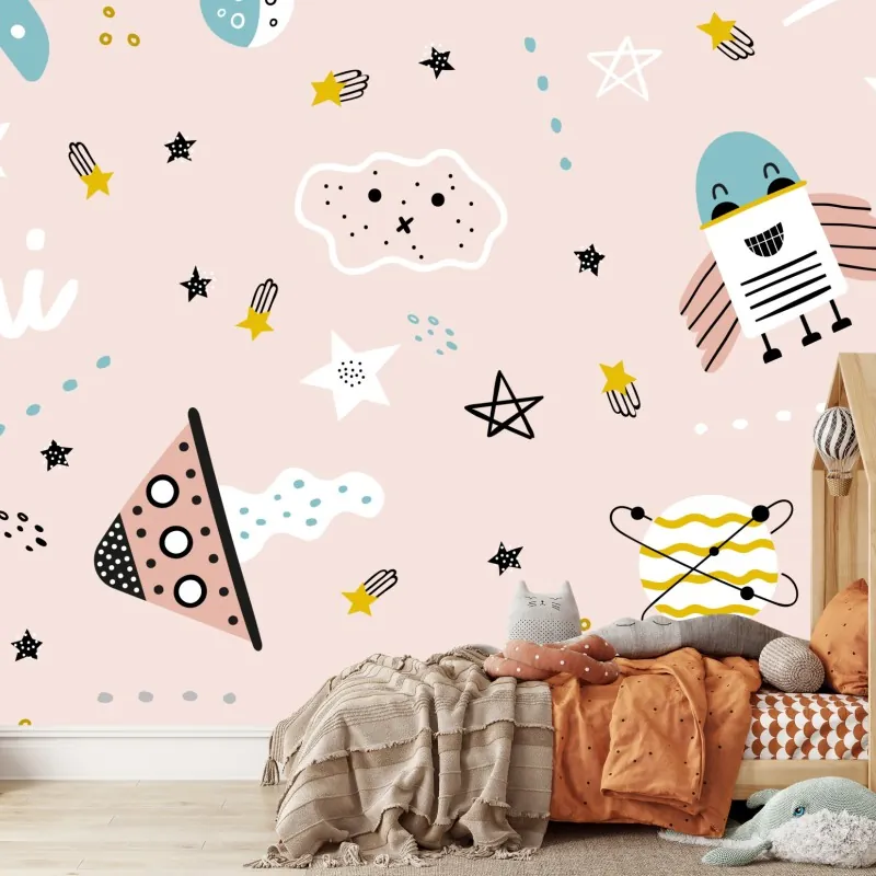 Fototapeta zabawny pastelowy wzór kosmiczny dla dzieci