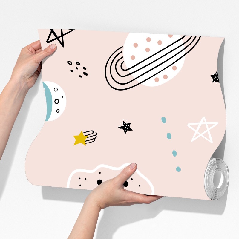 Fototapeta zabawny pastelowy wzór kosmiczny dla dzieci – Wallissimo® Fototapeta zabawny pastelowy wzór kosmiczny dla dzieci – Wallissimo®
