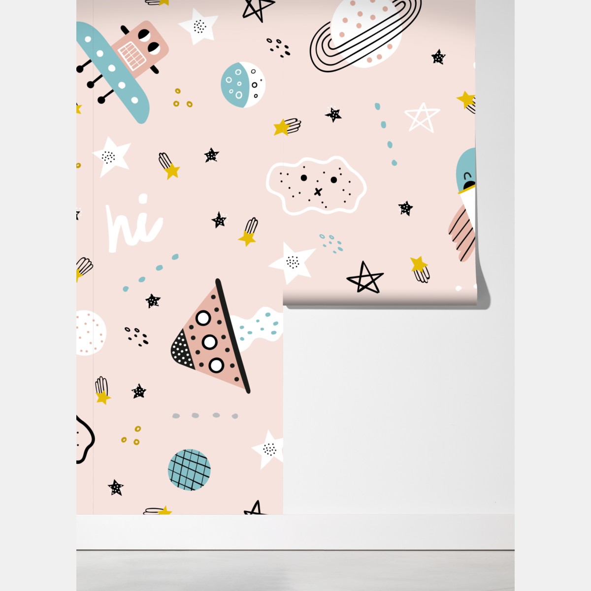 Fototapeta zabawny pastelowy wzór kosmiczny dla dzieci – Wallissimo® Fototapeta zabawny pastelowy wzór kosmiczny dla dzieci – Wallissimo®