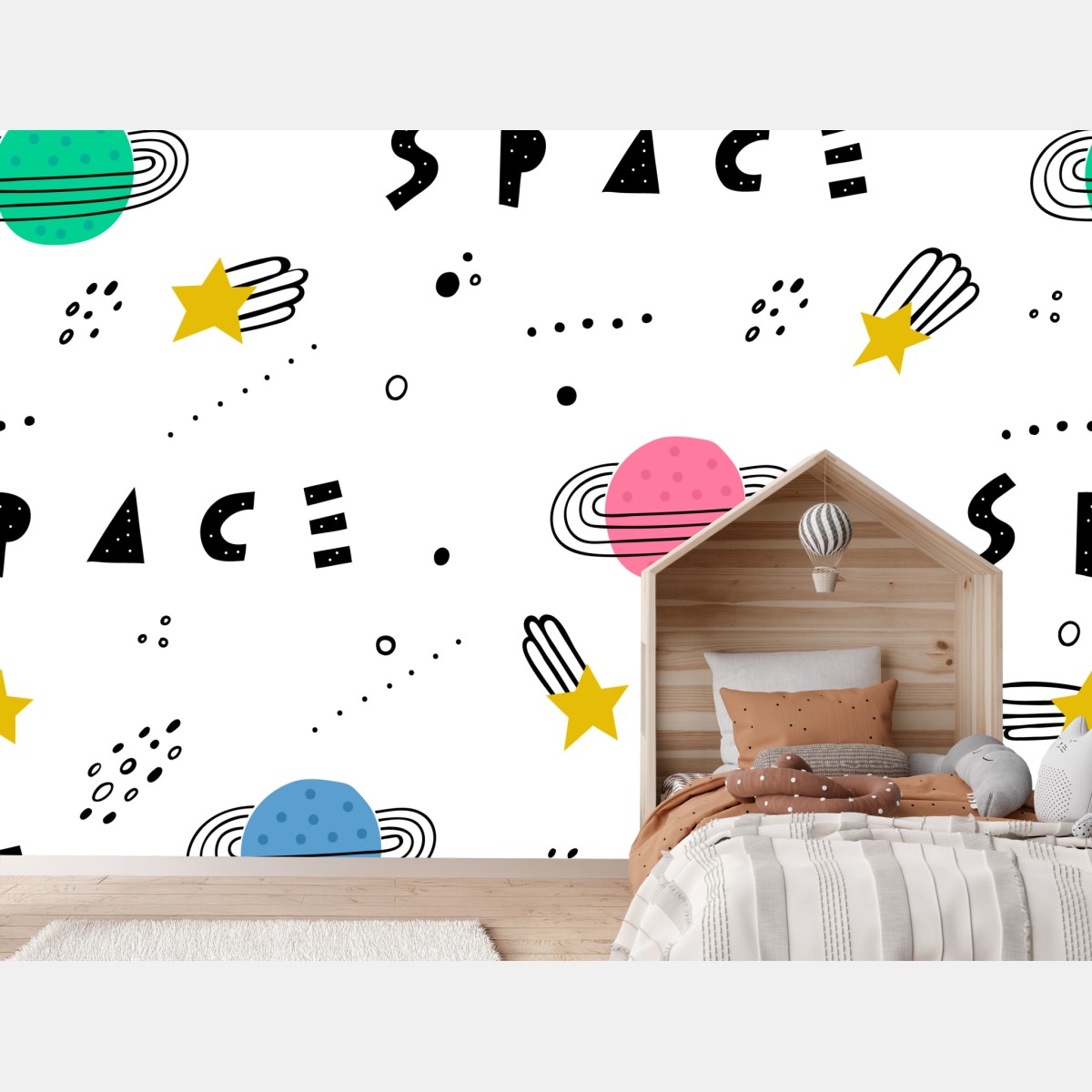 Wall mural playful space planets pattern