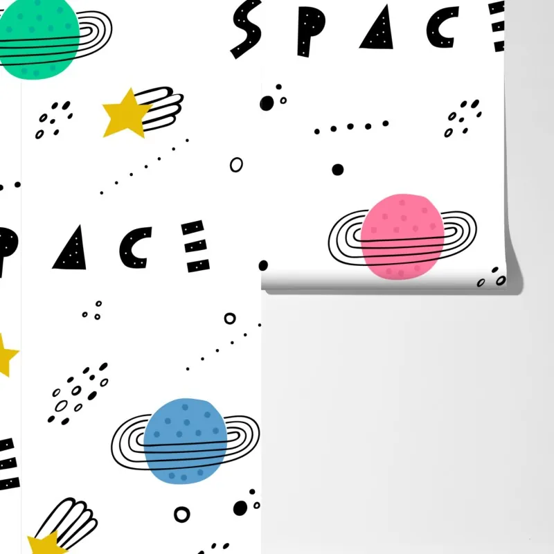 Fototapeta zabawny wzór z planetami i gwiazdami – Wallissimo® Fototapeta zabawny wzór z planetami i gwiazdami – Wallissimo®