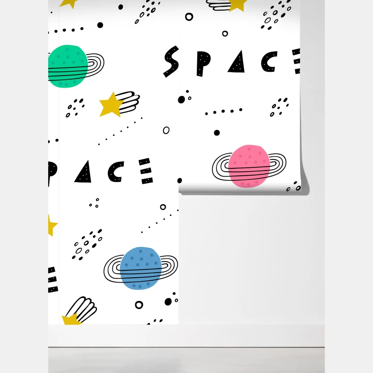 Fototapeta zabawny wzór z planetami i gwiazdami – Wallissimo® Fototapeta zabawny wzór z planetami i gwiazdami – Wallissimo®