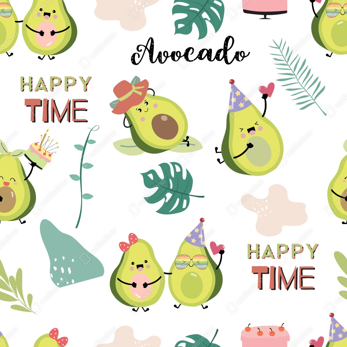 Fototapeta wesoły wzór z awokado – Wallissimo® Fototapeta wesoły wzór z awokado – Wallissimo®