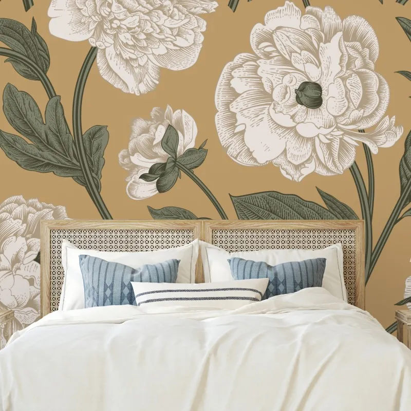 Fototapeta vintage wzór botaniczny z piwoniami