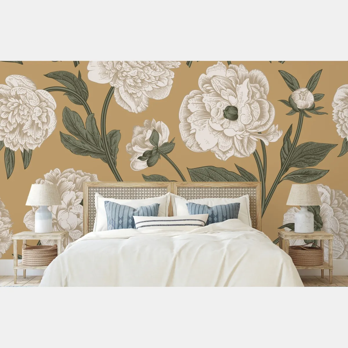 Fototapeta vintage wzór botaniczny z piwoniami – Wallissimo® Fototapeta vintage wzór botaniczny z piwoniami – Wallissimo®