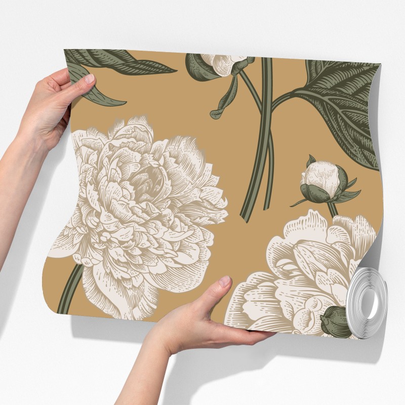 Fototapeta vintage wzór botaniczny z piwoniami – Wallissimo® Fototapeta vintage wzór botaniczny z piwoniami – Wallissimo®