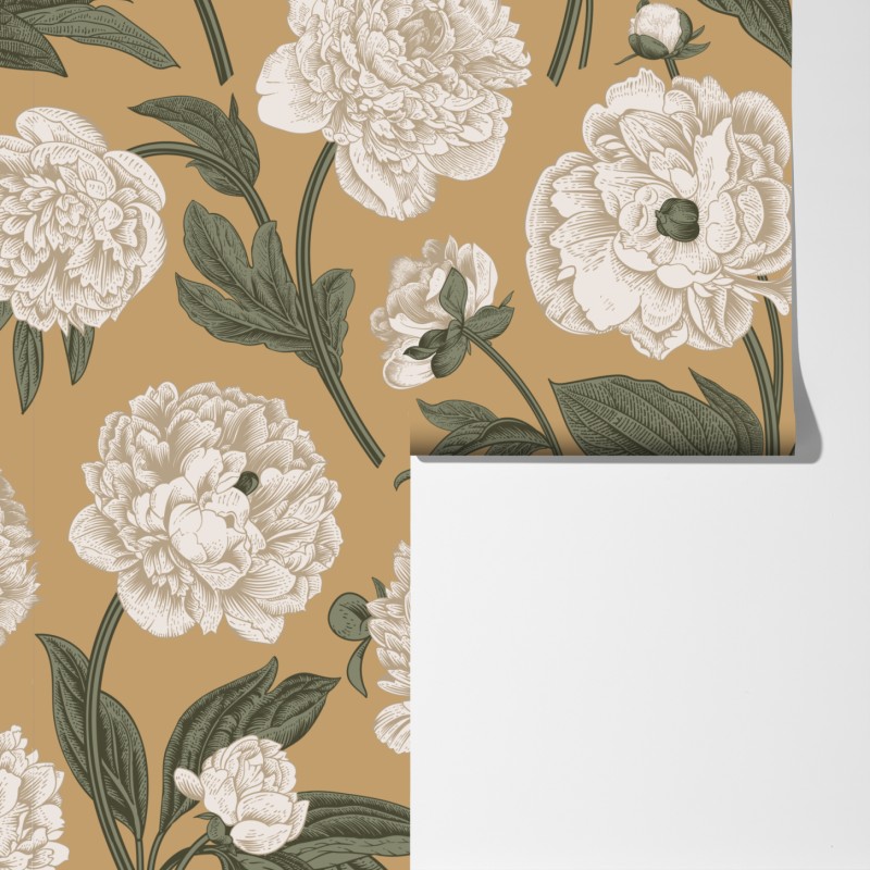 Fototapeta vintage wzór botaniczny z piwoniami – Wallissimo® Fototapeta vintage wzór botaniczny z piwoniami – Wallissimo®