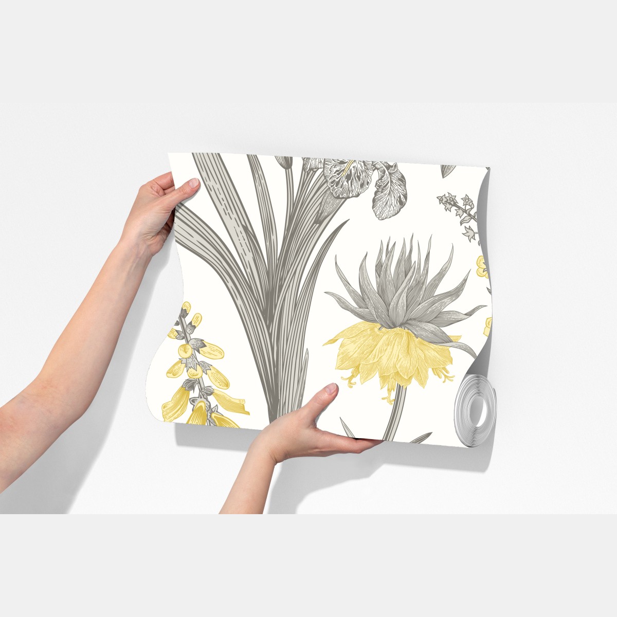 Fototapeta vintage botaniczny wzór kwiatowy w żółci i szarości – Wallissimo® Fototapeta vintage botaniczny wzór kwiatowy w żółci i szarości – Wallissimo®