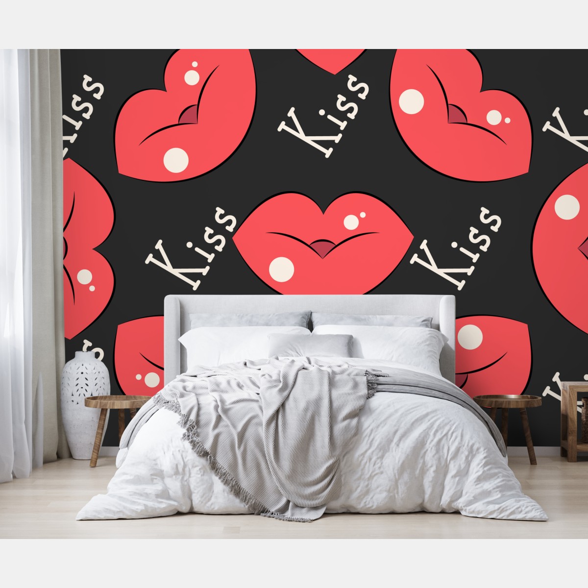 Wall mural playful pink lips pattern