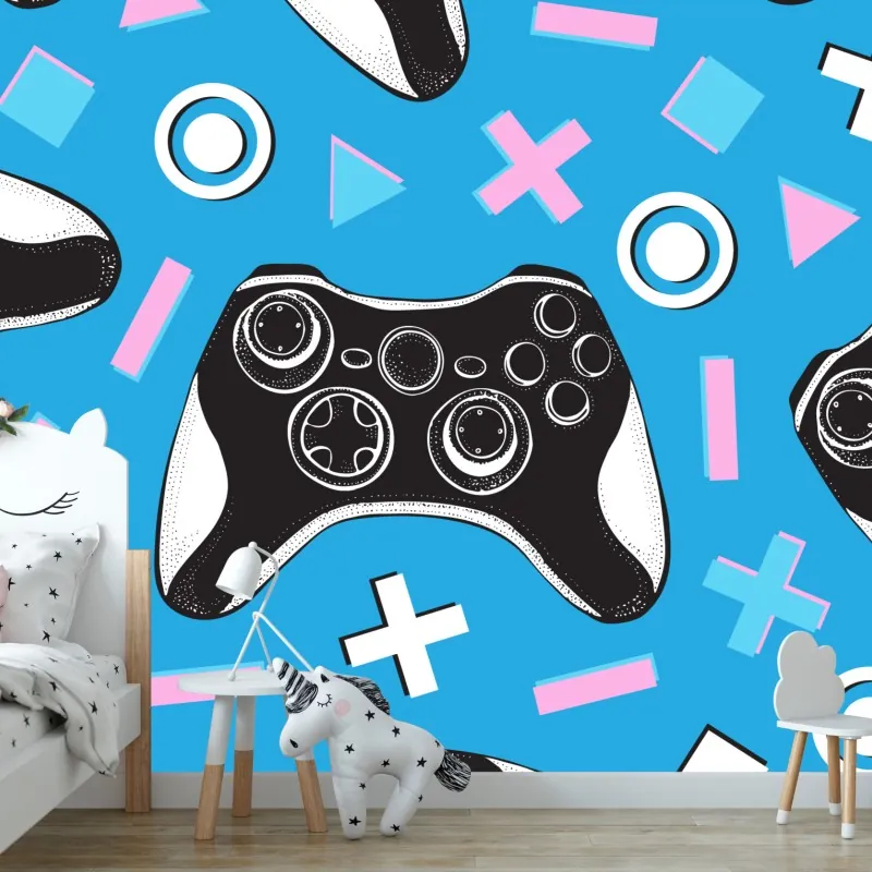 Fototapeta wzór padów do gier na niebieskim tle