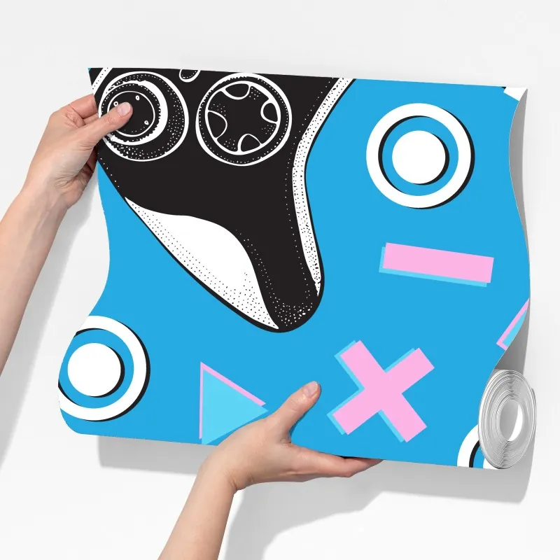 Fototapeta wzór padów do gier na niebieskim tle – Wallissimo® Fototapeta wzór padów do gier na niebieskim tle – Wallissimo®