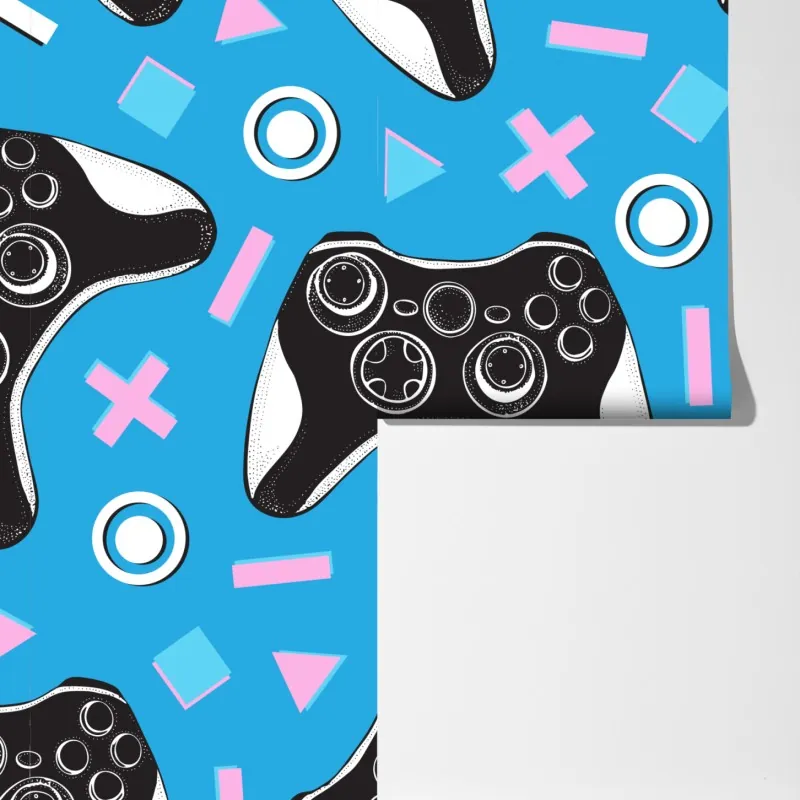 Fototapeta wzór padów do gier na niebieskim tle – Wallissimo® Fototapeta wzór padów do gier na niebieskim tle – Wallissimo®
