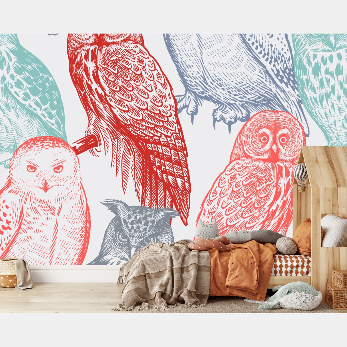 Wall mural whimsical colorful owl pattern