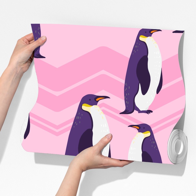 Fototapeta zabawny wzór z fioletowymi pingwinami na różowym tle – Wallissimo® Fototapeta zabawny wzór z fioletowymi pingwinami na różowym tle – Wallissimo®