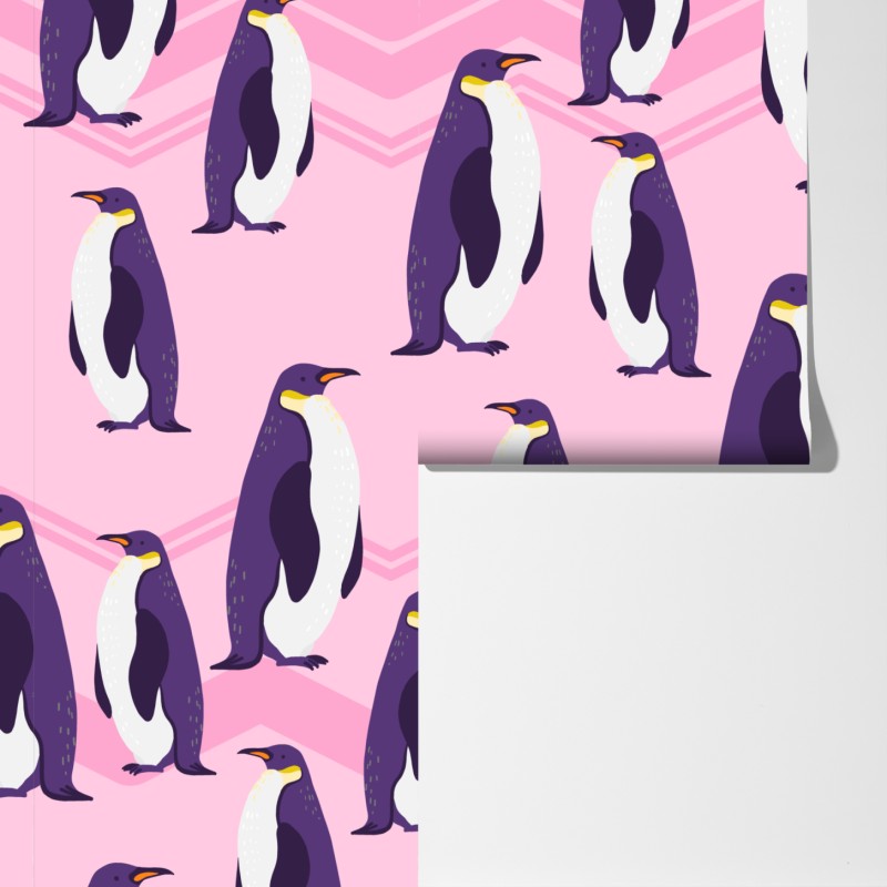 Fototapeta zabawny wzór z fioletowymi pingwinami na różowym tle – Wallissimo® Fototapeta zabawny wzór z fioletowymi pingwinami na różowym tle – Wallissimo®