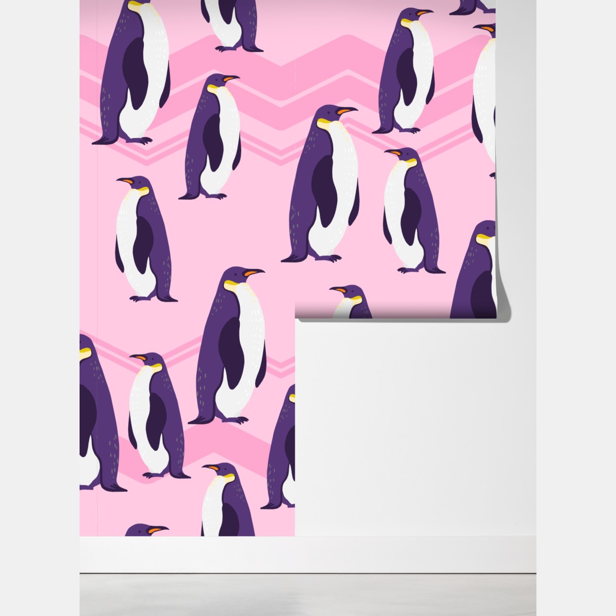 Fototapeta zabawny wzór z fioletowymi pingwinami na różowym tle – Wallissimo® Fototapeta zabawny wzór z fioletowymi pingwinami na różowym tle – Wallissimo®