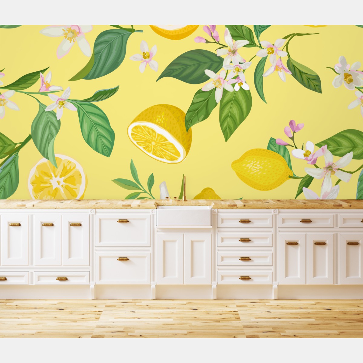 Wall mural lemon blossom botanical pattern