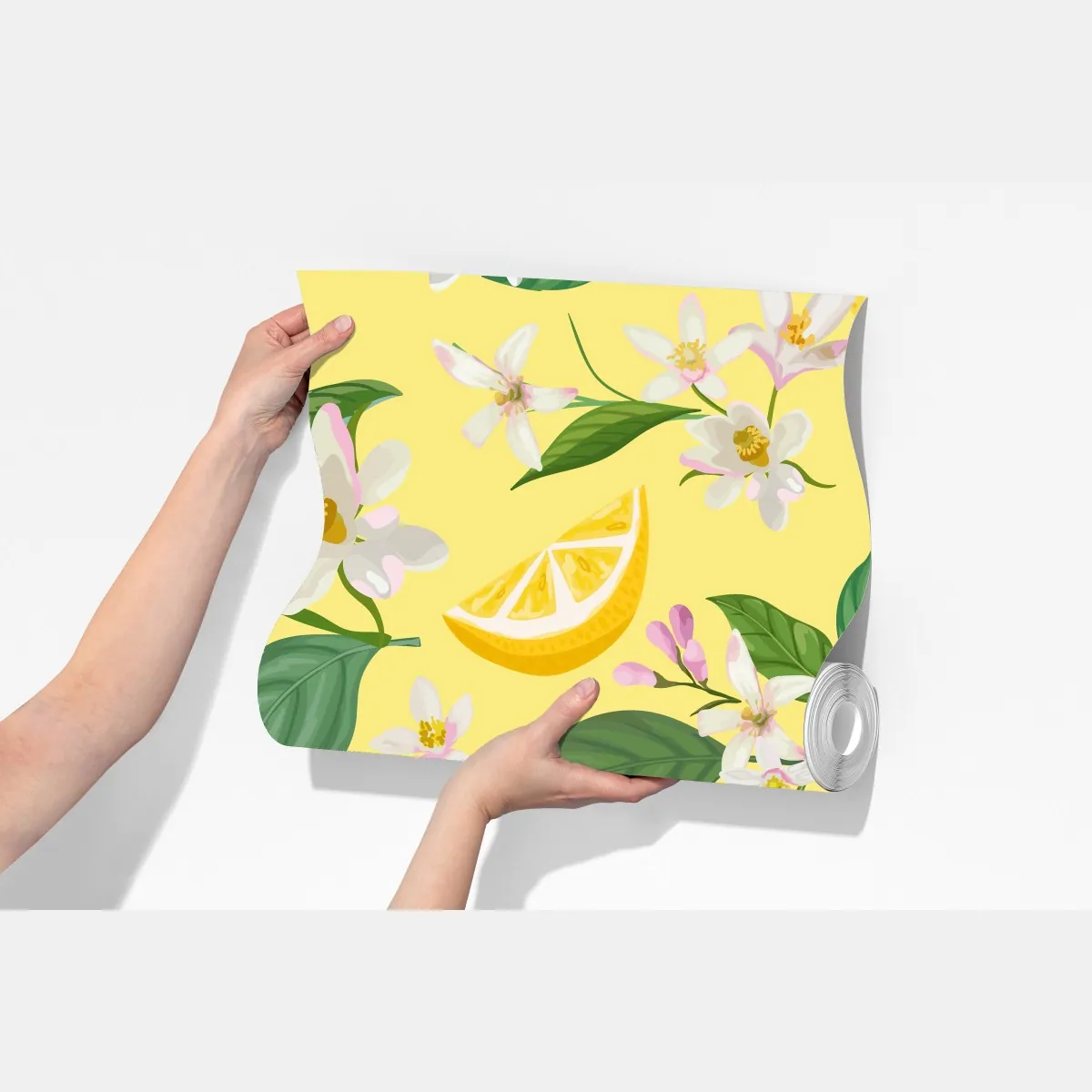 Fototapeta wzór z kwiatami i cytrynami – Wallissimo® Fototapeta wzór z kwiatami i cytrynami – Wallissimo®