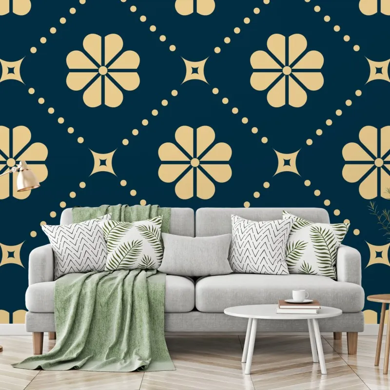 Fototapeta turkusowo beżowy kwiatowy geometryczny wzór