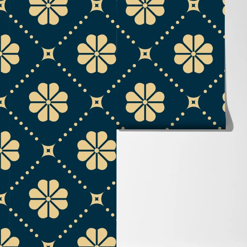 Fototapeta turkusowo beżowy kwiatowy geometryczny wzór – Wallissimo® Fototapeta turkusowo beżowy kwiatowy geometryczny wzór – Wallissimo®