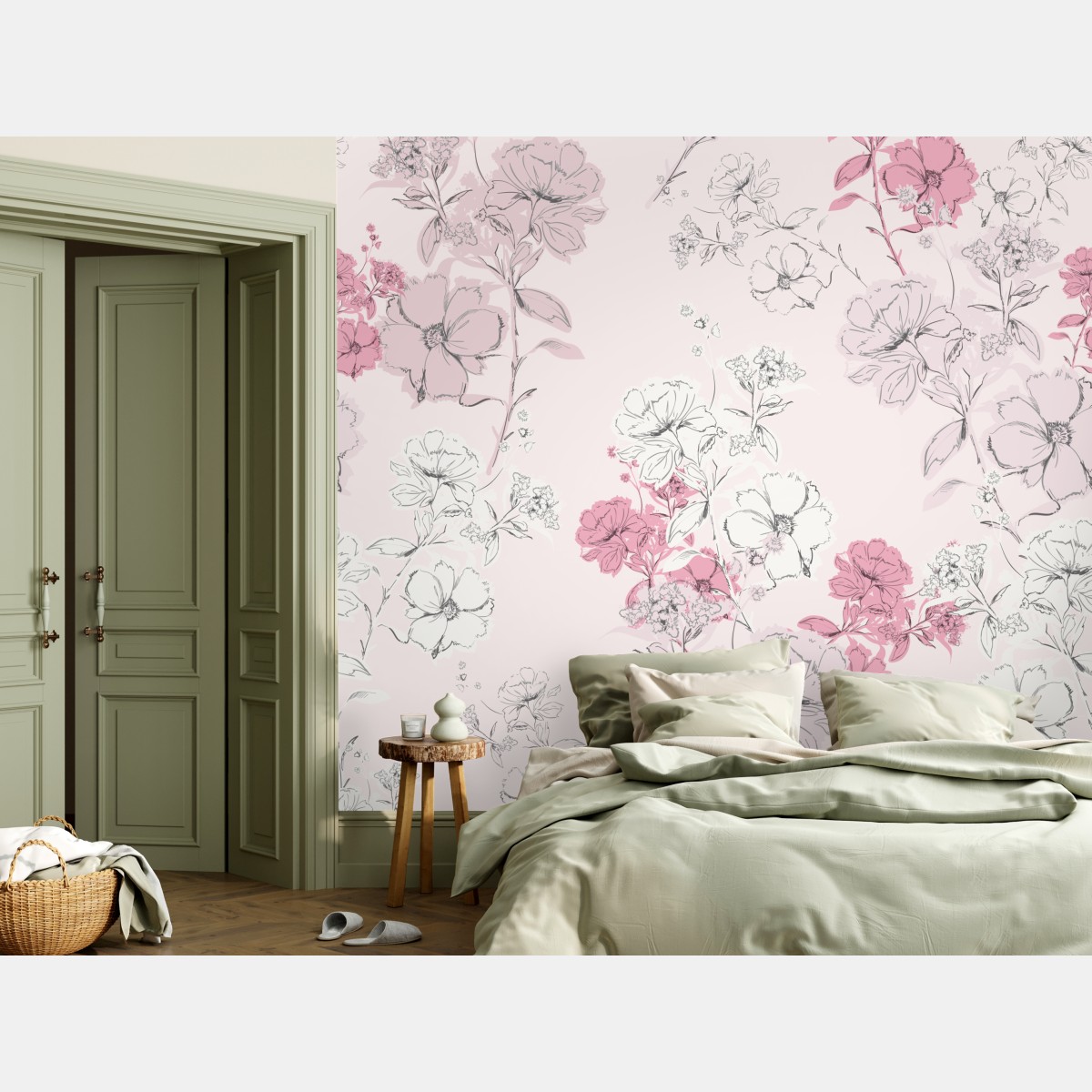 Wall mural soft pink floral pattern