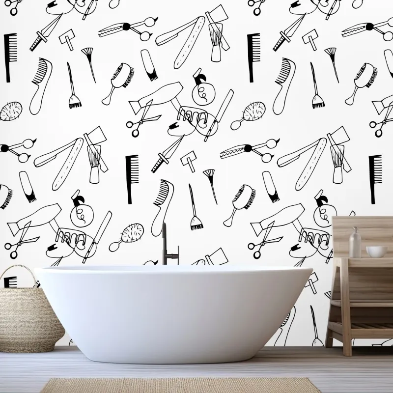 Fototapeta ręcznie rysowany wzór narzędzi fryzjerskich