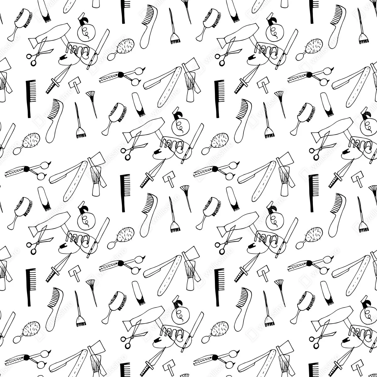 Fototapeta ręcznie rysowany wzór narzędzi fryzjerskich – Wallissimo® Fototapeta ręcznie rysowany wzór narzędzi fryzjerskich – Wallissimo®