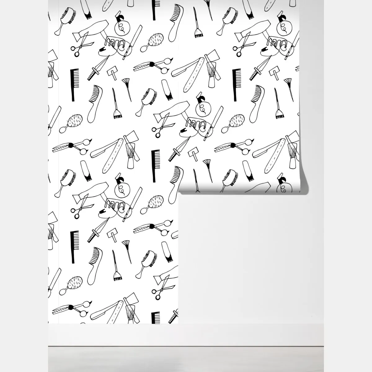 Fototapeta ręcznie rysowany wzór narzędzi fryzjerskich – Wallissimo® Fototapeta ręcznie rysowany wzór narzędzi fryzjerskich – Wallissimo®