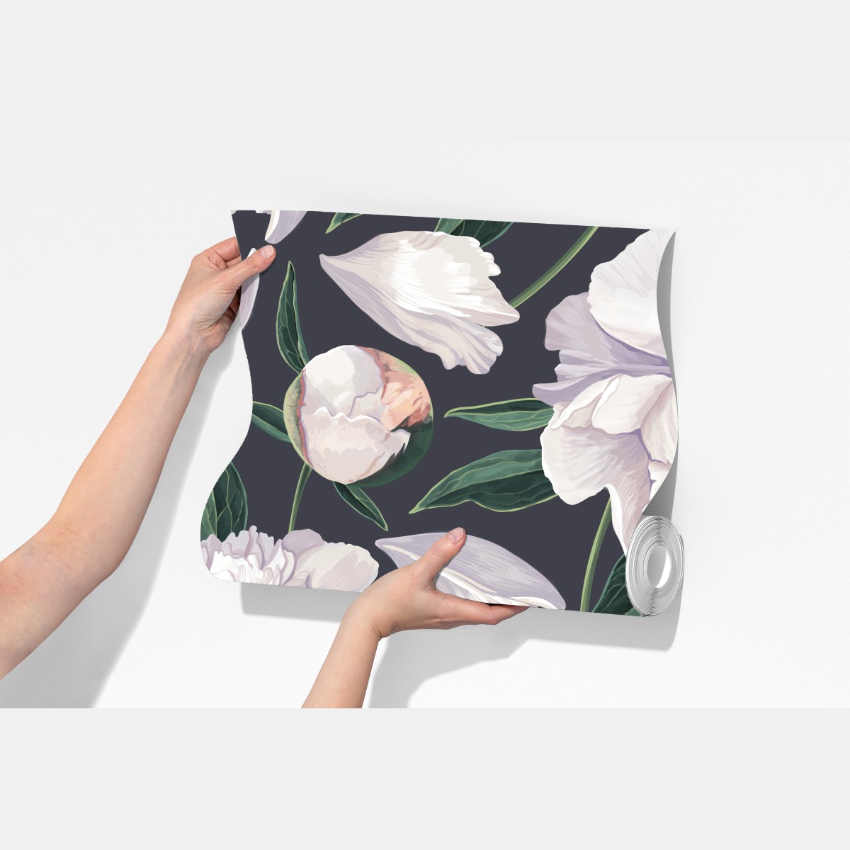 Fototapeta wzór białych piwonii na grafitowym tle – Wallissimo® Fototapeta wzór białych piwonii na grafitowym tle – Wallissimo®