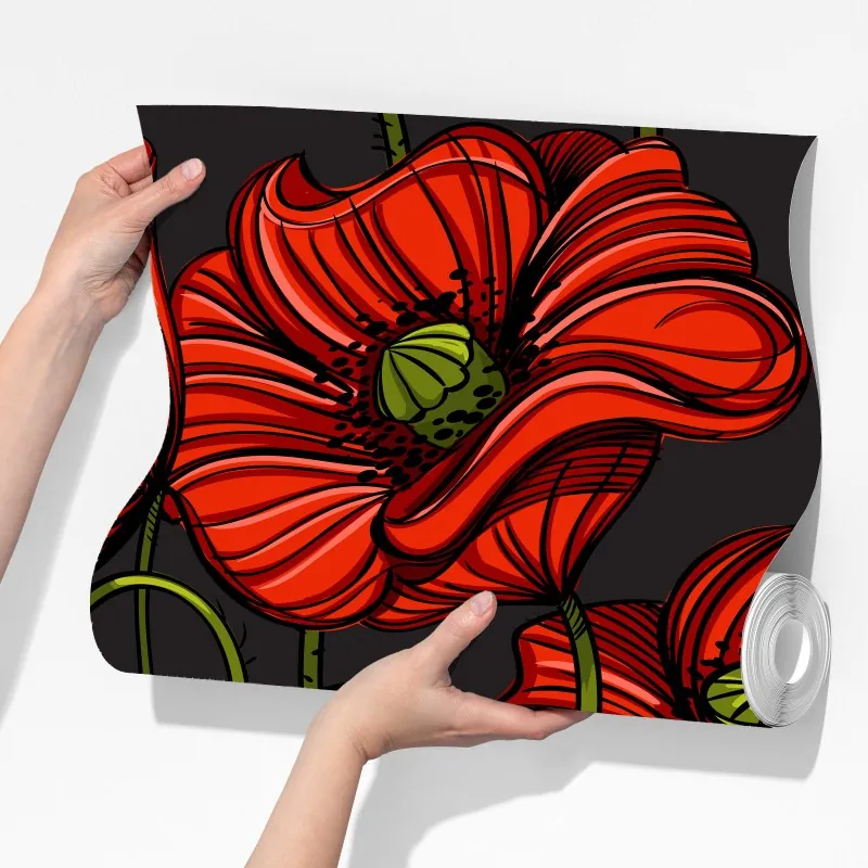 Fototapeta intensywna czerwona ilustracja maków – Wallissimo® Fototapeta intensywna czerwona ilustracja maków – Wallissimo®