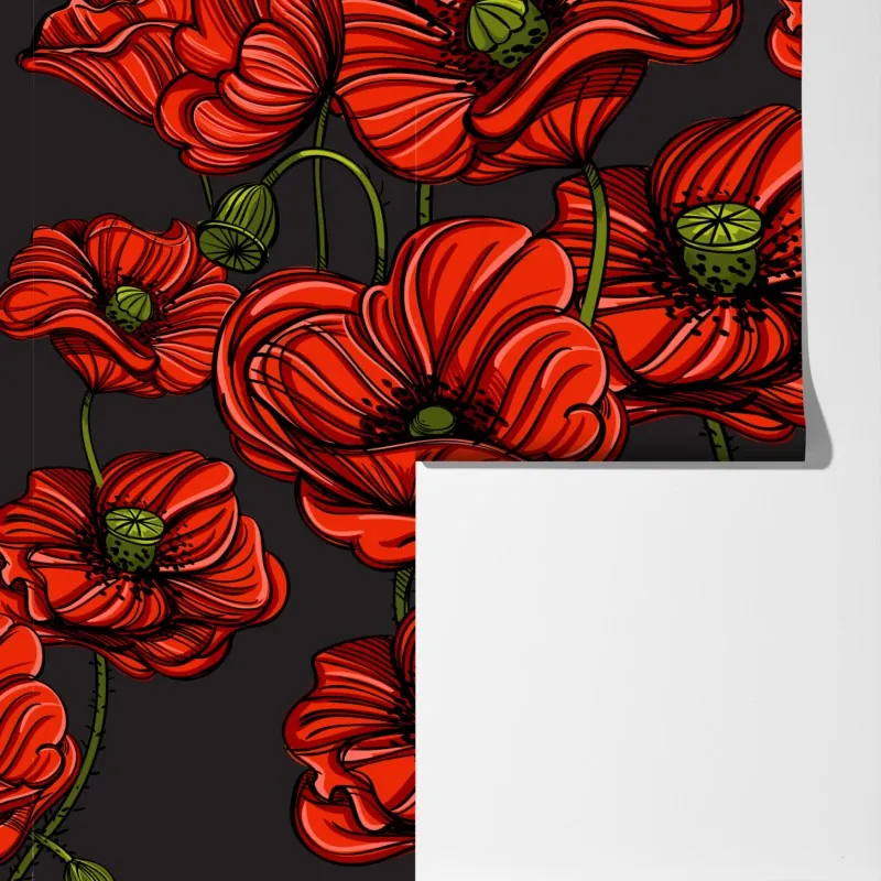 Fototapeta intensywna czerwona ilustracja maków – Wallissimo® Fototapeta intensywna czerwona ilustracja maków – Wallissimo®