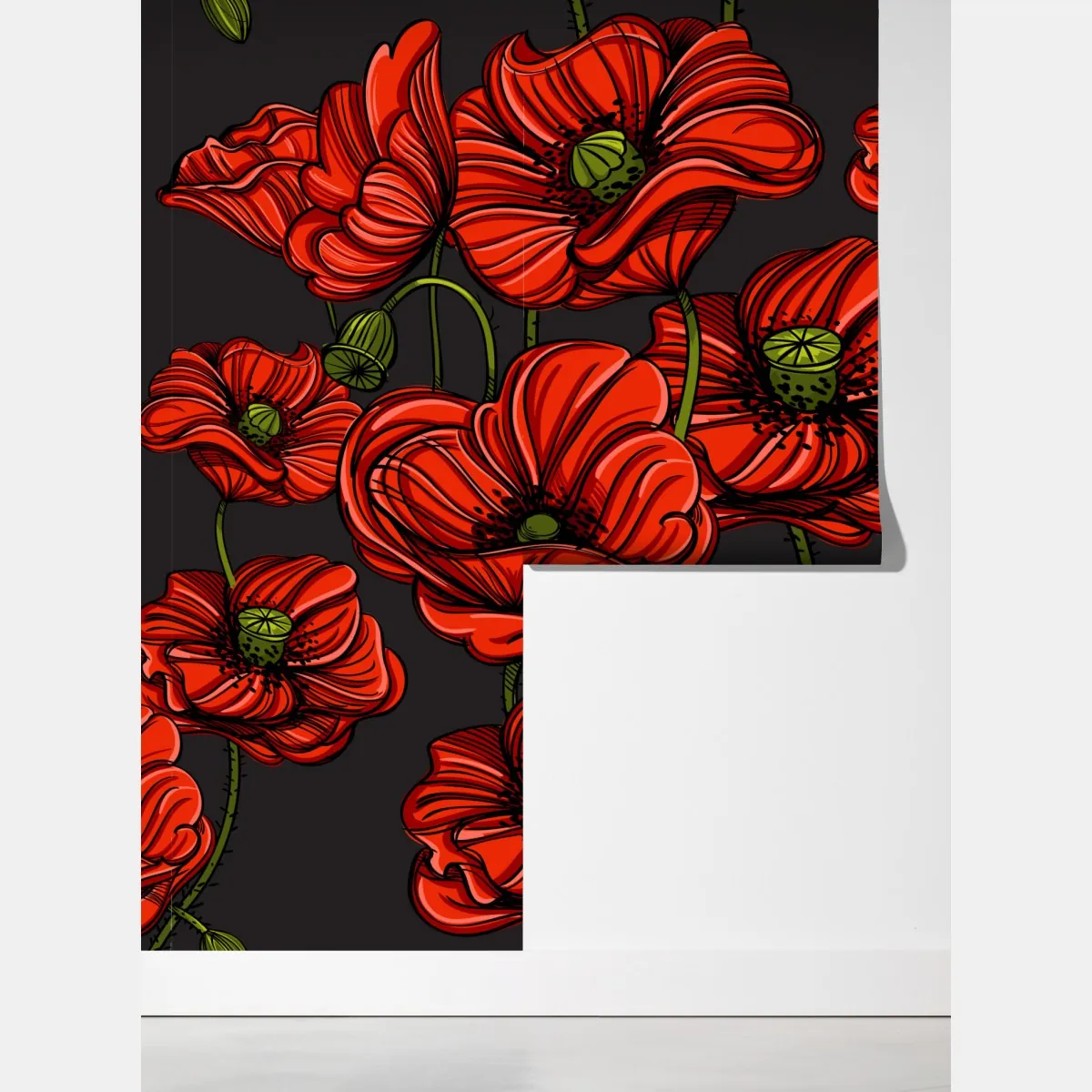 Fototapeta intensywna czerwona ilustracja maków – Wallissimo® Fototapeta intensywna czerwona ilustracja maków – Wallissimo®