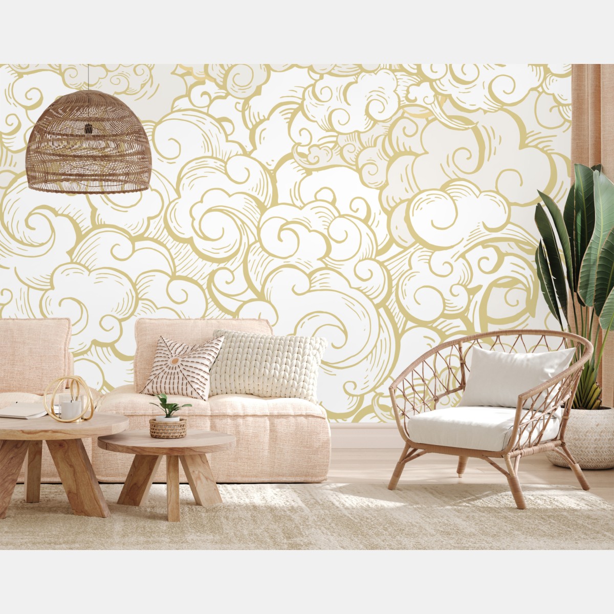Wall mural ornamental golden cloud pattern
