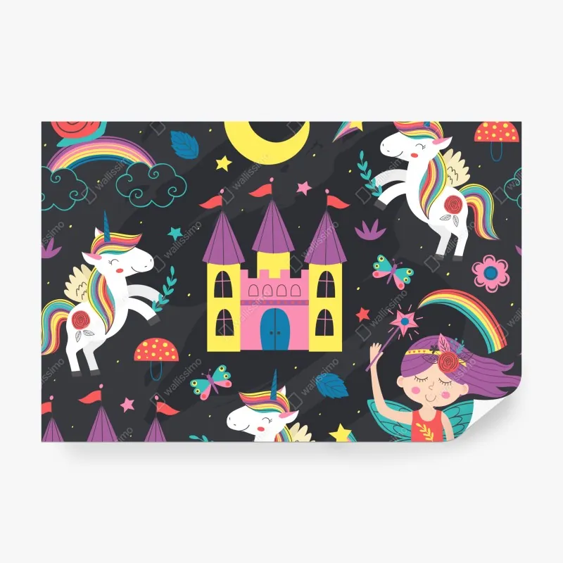 Fototapeta magiczny wzór z jednorożcami i wróżką