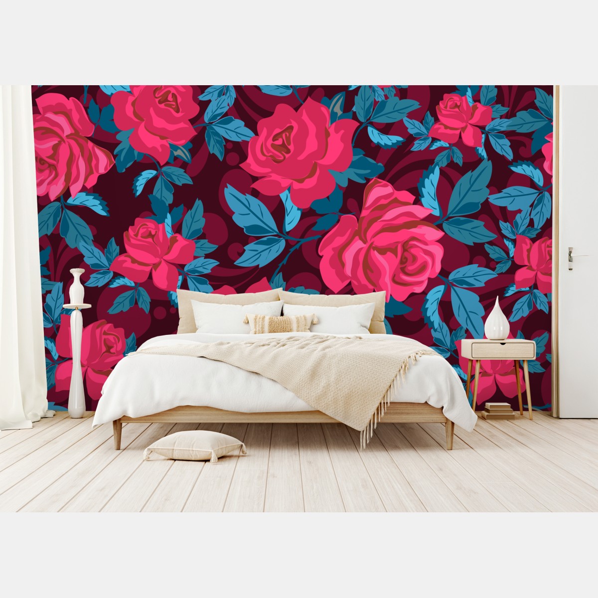 Wall mural vintage pink rose floral pattern