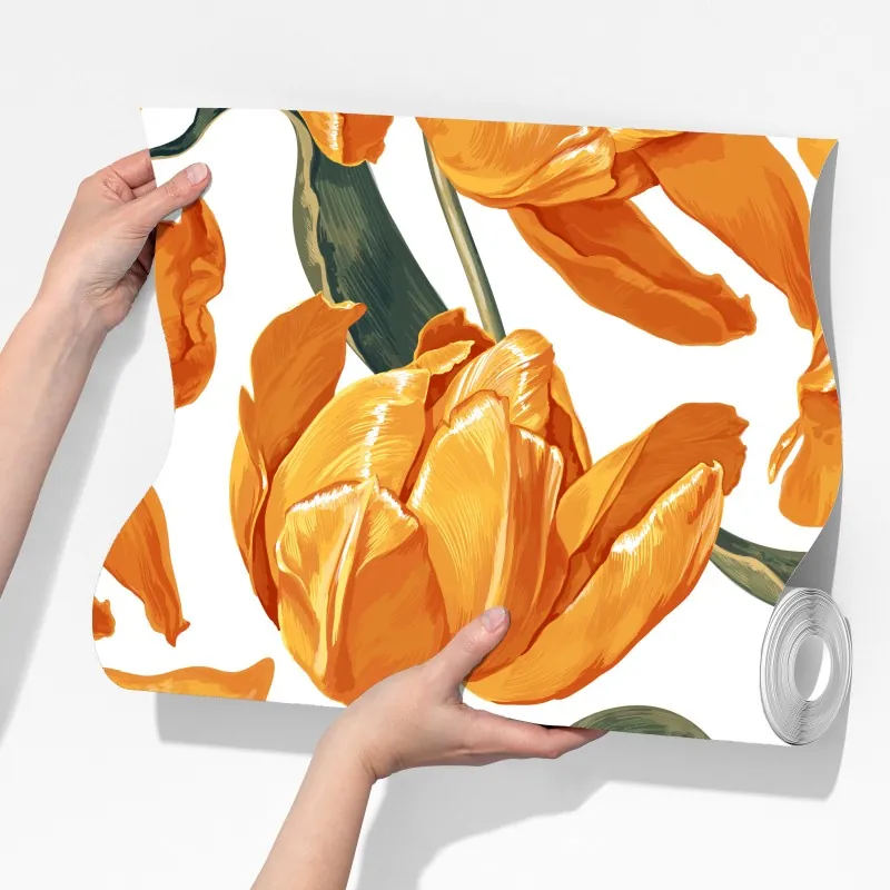 Fototapeta wzór z żywymi pomarańczowymi tulipanami – Wallissimo® Fototapeta wzór z żywymi pomarańczowymi tulipanami – Wallissimo®