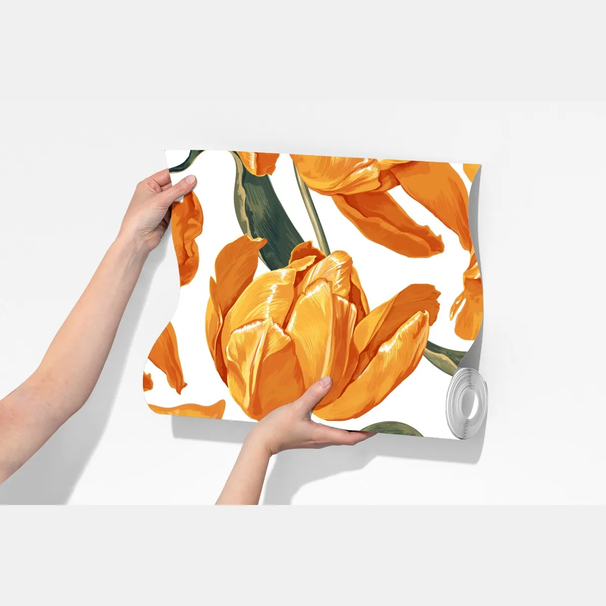 Fototapeta wzór z żywymi pomarańczowymi tulipanami – Wallissimo® Fototapeta wzór z żywymi pomarańczowymi tulipanami – Wallissimo®